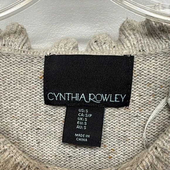 Cynthia Rowley Wool Blend Cream Ruffled Collared Cable-Knit Sweater - Picture 2 of 6